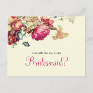 Will you be my Bridesmaid Beautiful Vintage Floral Invitation