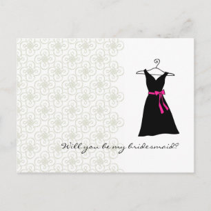 Will You Be My Bridesmaid : Black/Pink Dress Invitation Postcard