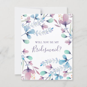 Will you be my bridesmaid. Blue and purple floral Invitation