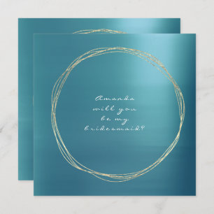 Will You Be My Bridesmaid Blue Aqua Luxury Gold Invitation