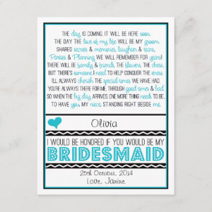 Will you be my Bridesmaid? Blue/Black Poem NIECE Invitation