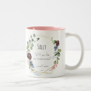will you be my bridesmaid blue floral mug