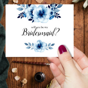Will you be my bridesmaid Blue Floral Watercolor Invitation