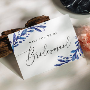 Will you be my bridesmaid. Blue navy floral script Invitation Postcard