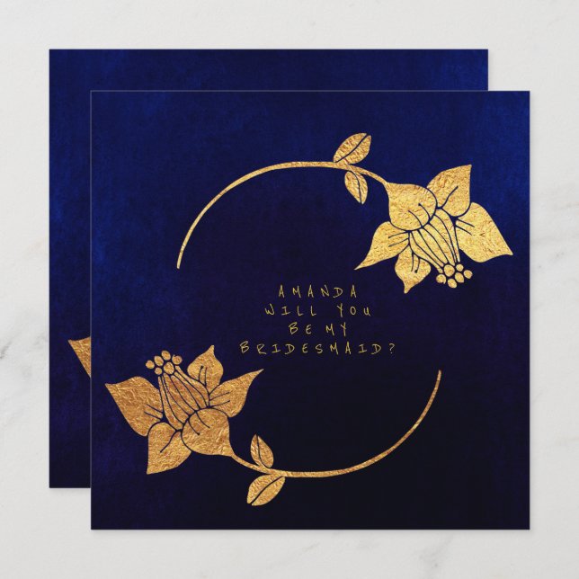 Will You Be My Bridesmaid Blue Navy Velvet Invitation (Front/Back)