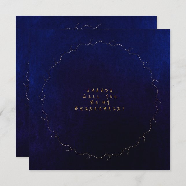 Will You Be My Bridesmaid Blue Navy Velvet Invitation (Front/Back)