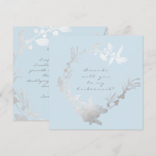 Will You Be My Bridesmaid Blue Pastel Grey Wreath Invitation