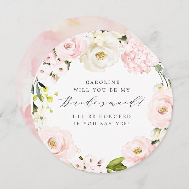 Will you Be my Bridesmaid? Blush Floral Card (Front/Back)