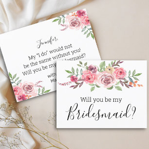 will you be my bridesmaid? blush  floral invitation postcard