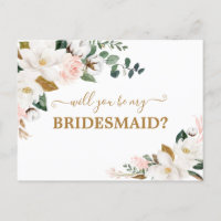 Will You Be My Bridesmaid Blush Pink Floral Gold