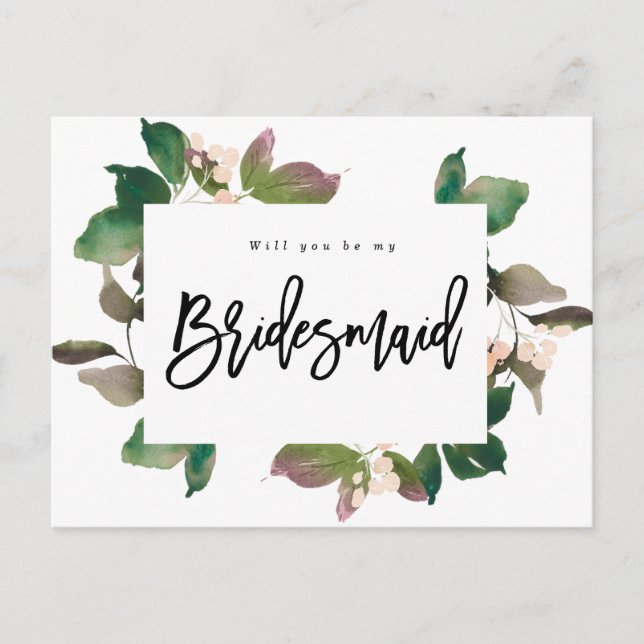 will you be my bridesmaid boho floral announcement postcard (Front)