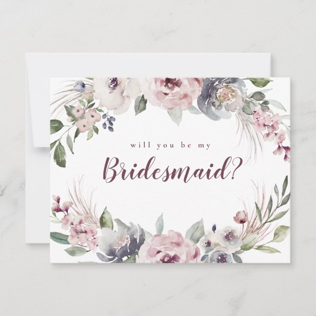 Will you be my bridesmaid boho floral invitation (Front)