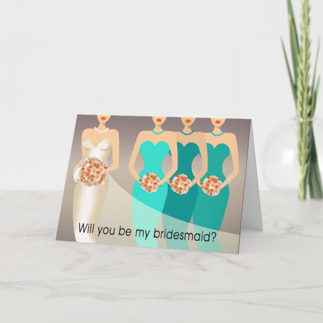 Will you be my Bridesmaid? Bridal Party | aqua Invitation (Front)