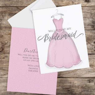 Will you be my Bridesmaid Bridal Party Pink Dress Card