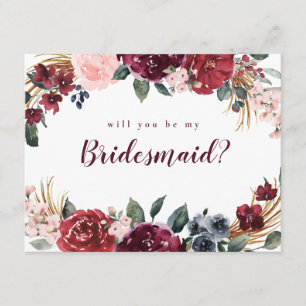 Will you be my bridesmaid Burgundy boho floral Invitation