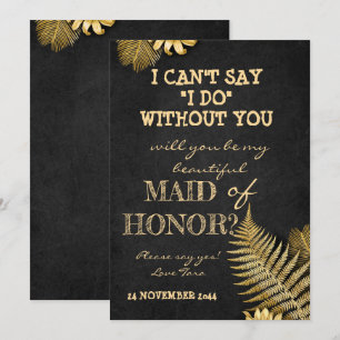 will you be my bridesmaid card black and golden
