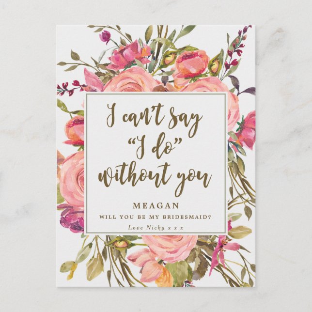 Will you be my bridesmaid card boho floral (Front)