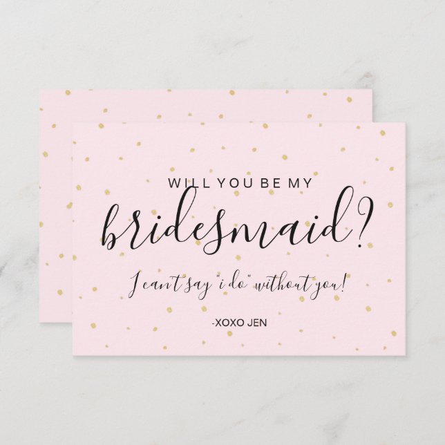 Will You Be My Bridesmaid Card - Gold Dots Pink (Front/Back)