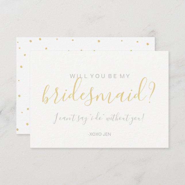 Will You Be My Bridesmaid Card - Gold Dots White (Front/Back)