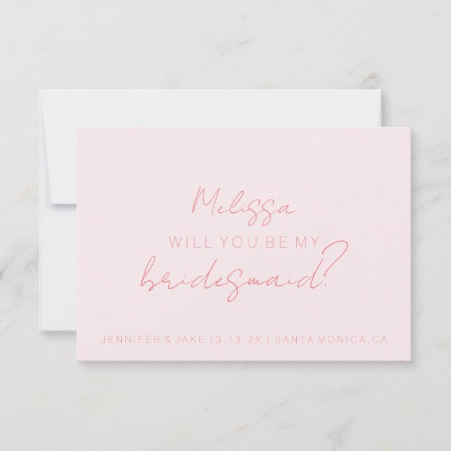 Will You Be My Bridesmaid Card - Script Pink (Front)