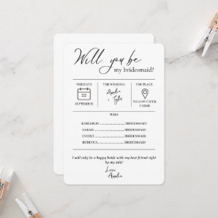Will You Be My Bridesmaid Card with details