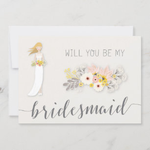 Will You Be My Bridesmaid Cards With Pink Flowers