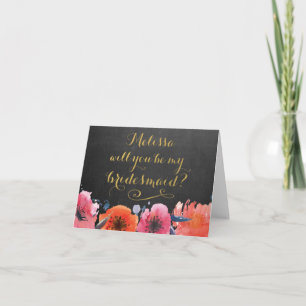 Will You Be My Bridesmaid Chalkboard Floral Card
