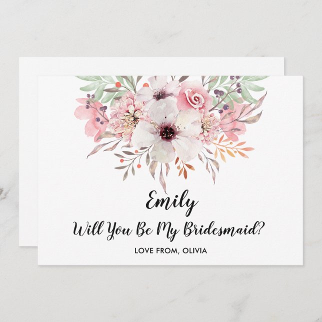 Will You Be My Bridesmaid? Chic Floral Card (Front/Back)