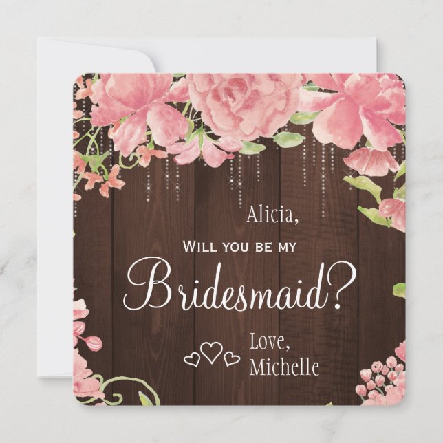 Will you be my bridesmaid chic floral rustic invitation (Front)