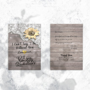 Will You Be My Bridesmaid Chic Lace Sunflower Wood Invitation