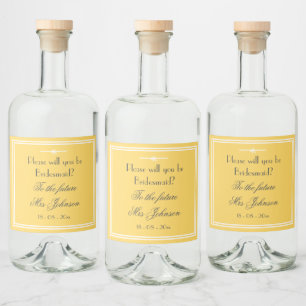 Will You Be My Bridesmaid Chic Script Soft Yellow Liquor Bottle Label
