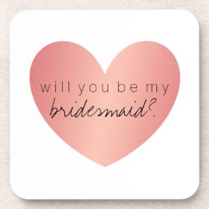 Will You Be My Bridesmaid Coasters - Pink Heart