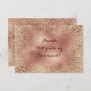 Will You Be My Bridesmaid Copper RoseGold Confetti Invitation