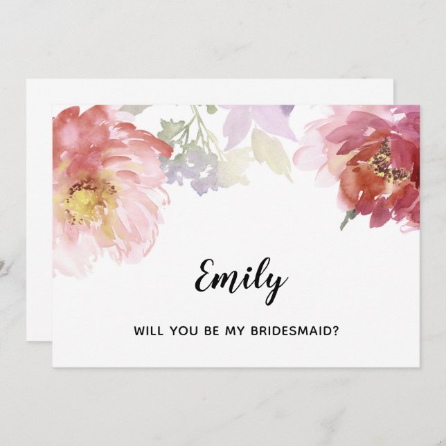 Will You Be My Bridesmaid? Country Flowers Card (Front/Back)