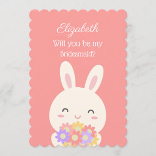 Will You Be My Bridesmaid Cute Bunny Flowers Pink Invitation