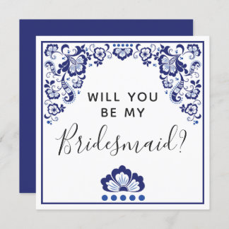 Will You Be My Bridesmaid? Delfts Blauw Delft Blue Invitation
