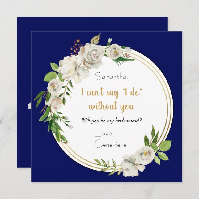 Will You Be My Bridesmaid | Elegant Blue Floral Invitation (Front/Back)
