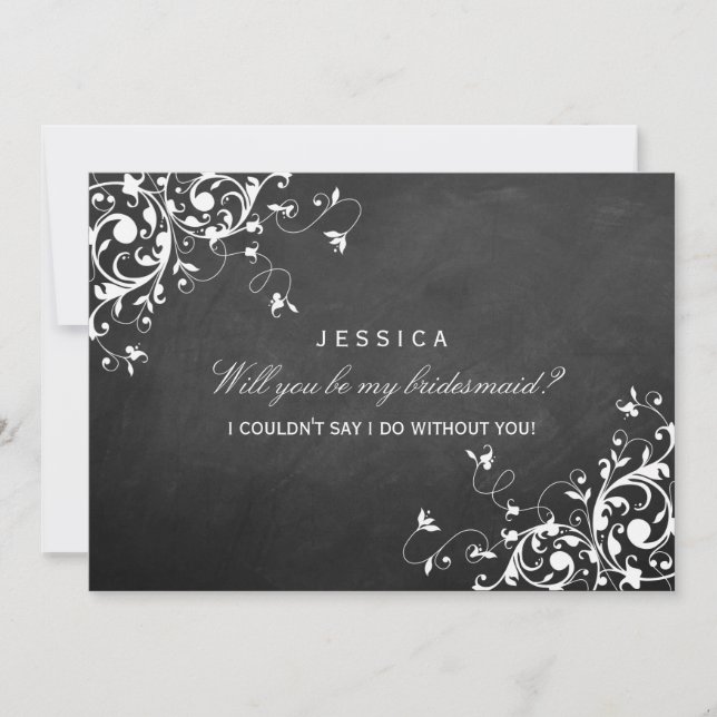 Will You Be My Bridesmaid Elegant Chalkboard Swirl Invitation (Front)