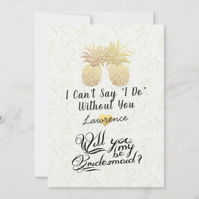 Will You Be My Bridesmaid Elegant Gold Pineapples Invitation (Front)
