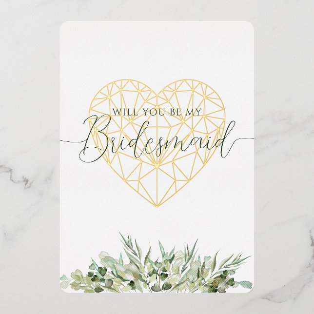 Will You Be My Bridesmaid Elegant Heart Foliage (Front)