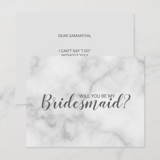 Will You Be My Bridesmaid? Elegant Marble Script Invitation (Front/Back)