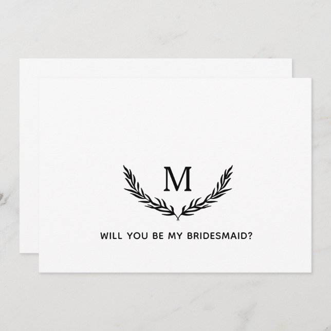 Will You Be My Bridesmaid? Elegant Monogram Card (Front/Back)