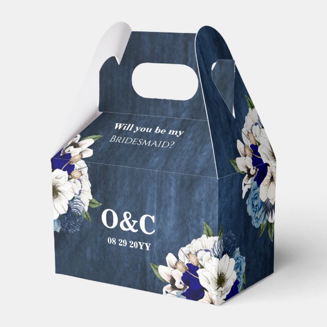 Will You Be My Bridesmaid Elegant Navy Blue Floral Favour Box (Front Side)