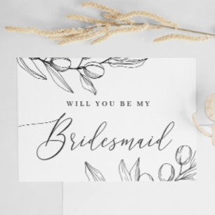 Will you be my bridesmaid. Elegant olive script Postcard