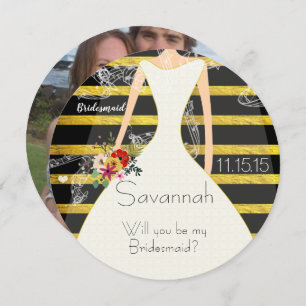 Will You Be My Bridesmaid Engagement photo on back Invitation