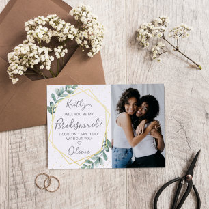Will You Be My Bridesmaid Eucalyptus Geometric