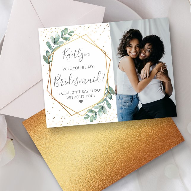Will You Be My Bridesmaid Eucalyptus Geometric Invitation Postcard (Creator Uploaded)