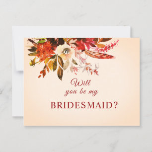 Will You Be My Bridesmaid Fall Floral Blush Ivory Postcard