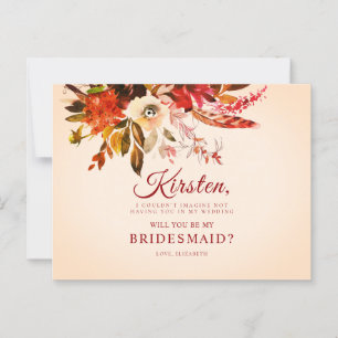 Will You Be My Bridesmaid Fall Floral Ivory Blush Postcard