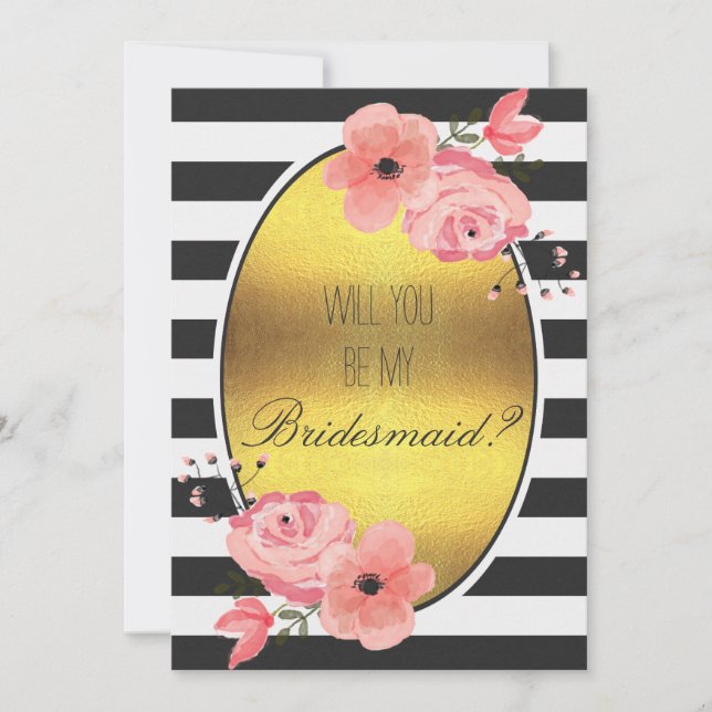 Will You Be My Bridesmaid Faux Gold Foil Flowers Invitation (Front)